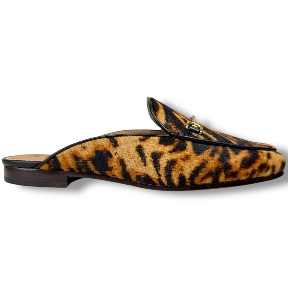 Sam Edelman Linnie Tiger Print Cow Hair Horsebit Mules Brown Womens 7 NIB